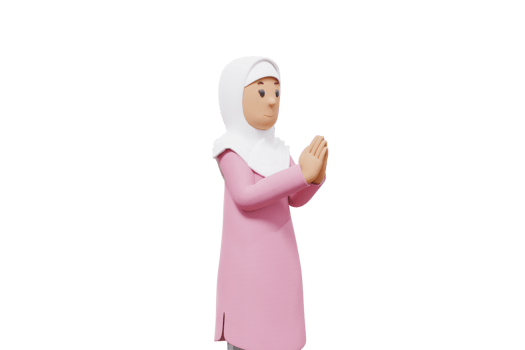 3d illustration of woman muslim put his hands together and said hello to left side png