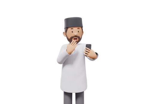 3d man holding a cellphone while interacting, expressing and smiling at the camera with a transparent background png