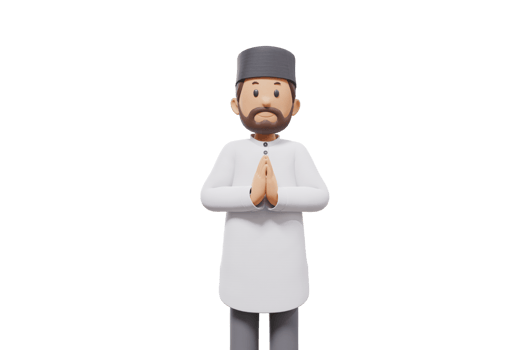 3d illustration of man muslim greeting, pointing and showing something at camera with transparent background png