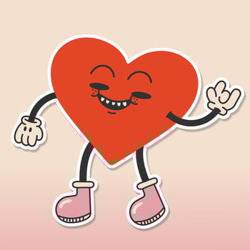 Groovy lovely heart sticker.Retro,vintage bright groovy print. Comic happy heart character in trendy 60s 70s cartoon style.Card Happy Valentines day.Y2k. Vector illustration.