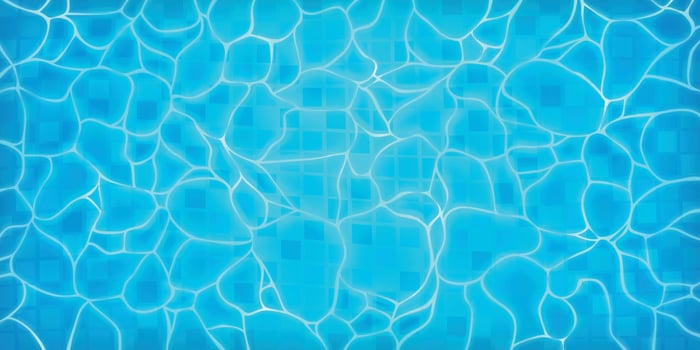 Realistic swimming pool bottom with blue water waves texture. Summer aqua surface with caustics ripples. Spa pool top view vector background