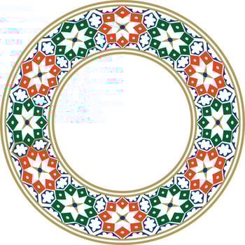 Vector round national colored ornament of ancient Persia. Iranian ethnic circle, ring, border, frame