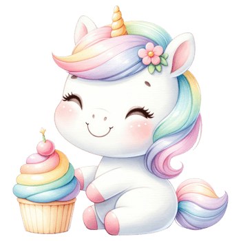 AI generated Unicorn in rainbow and white colors for baby and girls birthday party png