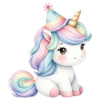 AI generated Unicorn in rainbow and white colors for baby and girls birthday party png