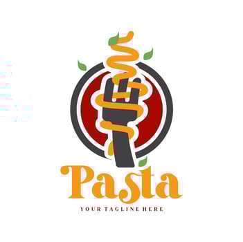 Spaghetti pasta noodle logo illustration. Pasta logo icon with a combination of noodles or pasta, fork vector