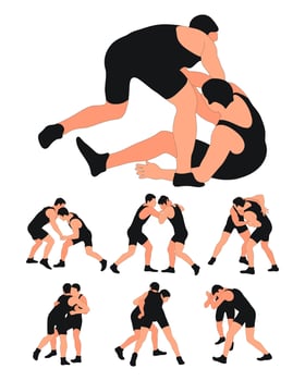 Team of wrestlers in a duel, isolated vector