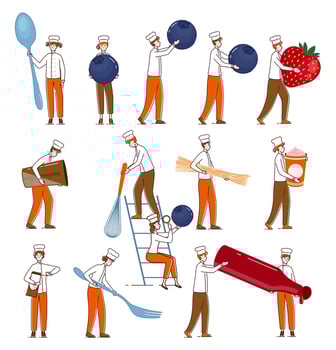 Cartoon Color Tiny Characters People Cook Concept. Vector