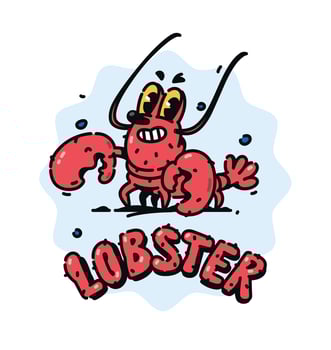 Illustration of a cute red lobster. Vector. Crustacean cartoon children's character. Hero mascot for comics or company. Picture for T-shirt design. Red shrimp with claws. vector