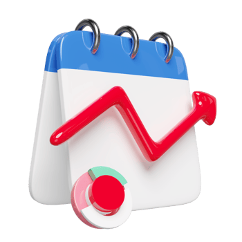 3D charts graph with calendar, analysis business financial data isolated. business strategy minimal concept, 3d render illustration png