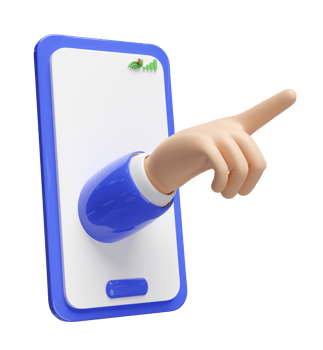 cartoon businessman hand pointing with mobile phone, smartphone isolated. 3d illustration render png