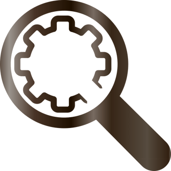 Magnifying glass icon with gear repair design decoration. png