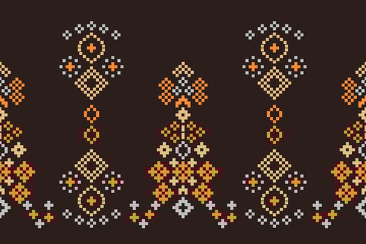 Ethnic geometric fabric pattern Cross Stitch.Ikat embroidery Ethnic oriental Pixel pattern brown background. Abstract,vector,illustration. Texture,clothing,scarf,decoration,motifs,silk wallpaper. vector