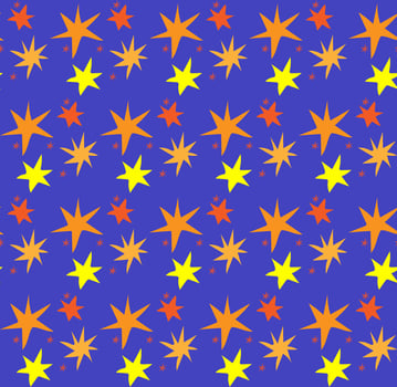 Seamless vector texture in the form of yellow and orange stars drawn in doodle style on a blue background