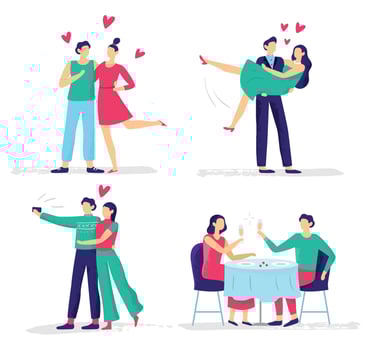 Couples in love, dinner and dating, happy people vector