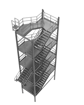 Industrial exterior staircase close-up scene isolated on background. 3d rendering - illustration png