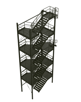 Industrial exterior staircase close-up scene isolated on background. 3d rendering - illustration png