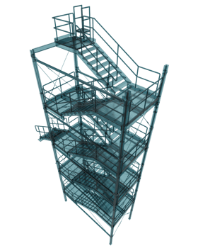 Industrial exterior staircase close-up scene isolated on background. 3d rendering - illustration png
