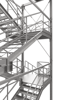 Industrial exterior staircase close-up scene isolated on background. 3d rendering - illustration png