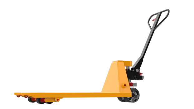 Yellow pallet jack isolated on background. 3d rendering - illustration png