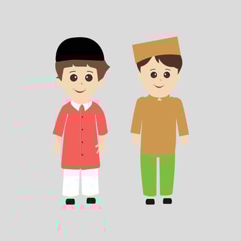 Happy muslim boy cartoon character vector. Muslim boy praying, Little muslim kid different pose and feel peace. vector