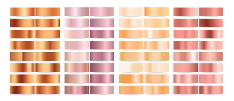 Gold rose, bronze and golden texture metalic gradient background set. vector