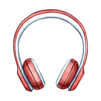Red headphones. The watercolor illustration is hand-drawn. Isolate. For posters, flyers and invitation cards. For banners and postcards. For logos, badges, stickers and prints. png