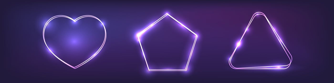 Set of neon double frames with shining effects vector