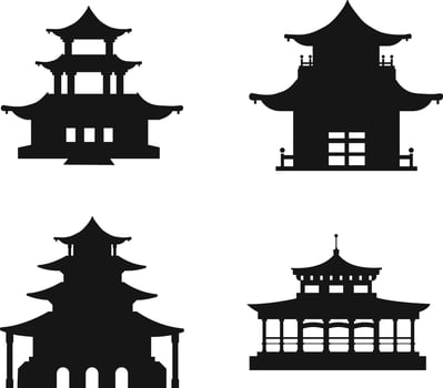 Traditional Chinese Building Elements. Chinese Temple On White Background. vector