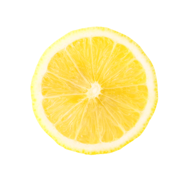 Top view of beautiful yellow lemon half isolated with clipping path in png file format