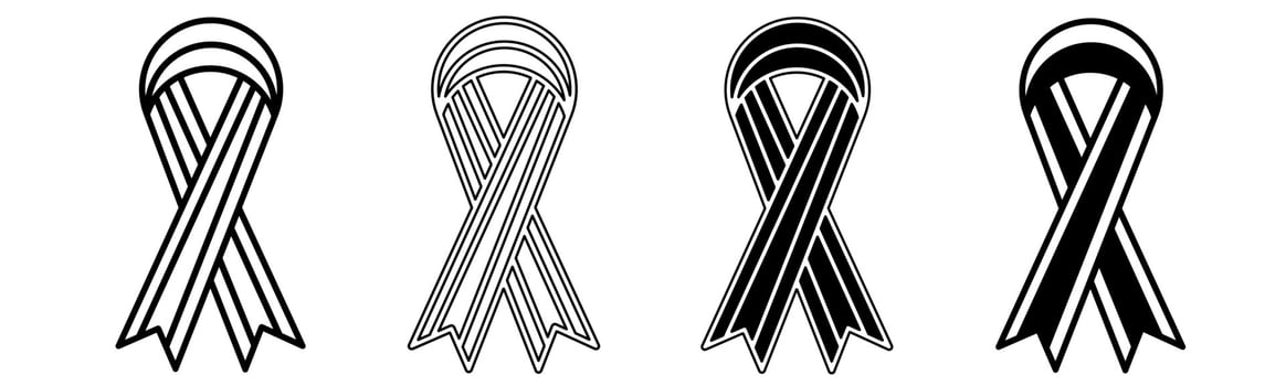Black and white illustration of a ribbon. Ribbon icon collection with line. Stock vector illustration.