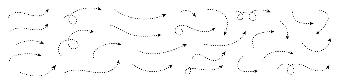 Curved dotted arrow. Zigzag arrow stripes design with dotted lines. vector
