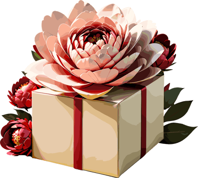 AI generated A cute gift box with Peony flowers illustration isolated in transparent background png