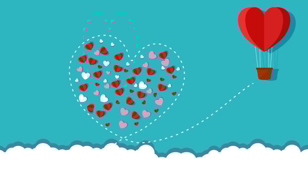 flying heart balloon looks like a heart in the blue sky vector