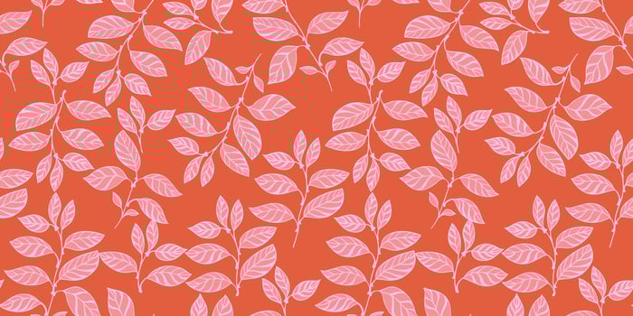 Stylized branches leaves seamless pattern on a orange back. Creative simple floral background. Vector drawn illustration shape leaf stems. Template for design, textile, fashion, print,  fabric
