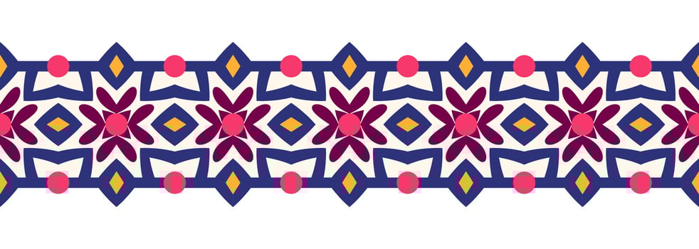 Border line seamless background. Decorative design seamless ornamental mosaic border pattern. Islamic, indian, arabic motifs. Abstract flower. Vector illustration