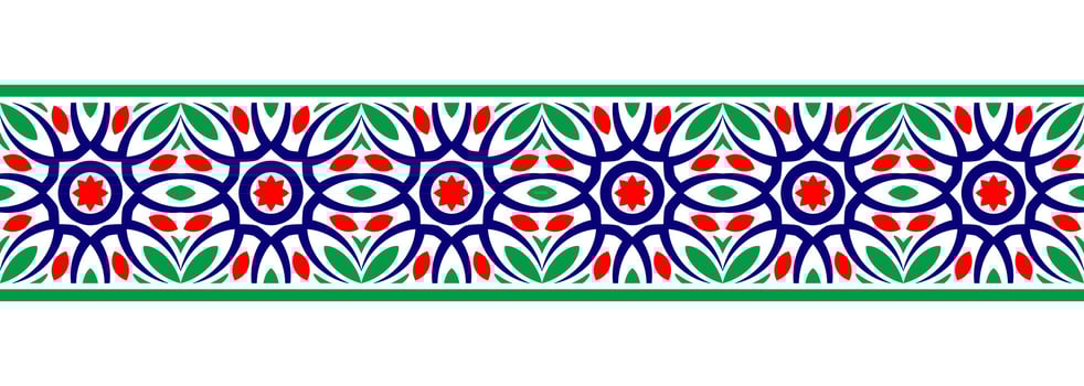 Border line seamless background. Decorative design seamless ornamental mosaic border pattern. Islamic, indian, arabic motifs. Abstract flower. Vector illustration