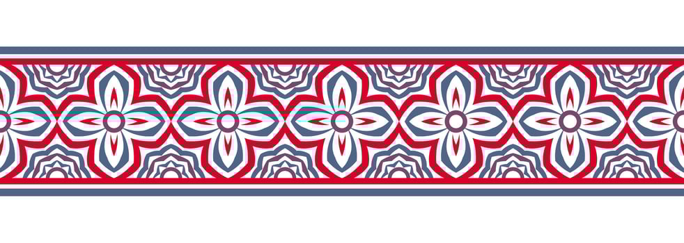 Border line seamless background. Decorative design seamless ornamental mosaic border pattern. Islamic, indian, arabic motifs. Abstract flower. Vector illustration