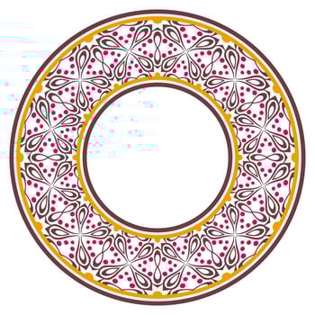 Decorative round ornament. Ceramic tile border. Pattern for plates or dishes. Islamic, indian, arabic motifs. Porcelain pattern design. Abstract floral ornament border vector
