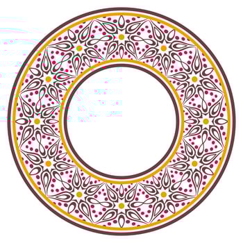 Decorative round ornament. Ceramic tile border. Pattern for plates or dishes. Islamic, indian, arabic motifs. Porcelain pattern design. Abstract floral ornament border vector