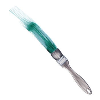 Stylish flat paint brush with emerald green brush stroke. Hand drawn watercolor illustration isolated on transparent background. Elements for art lessons, classes, stores, flyers, ads, web, services. png