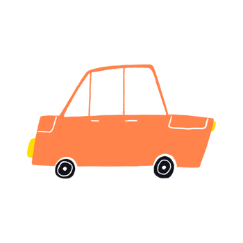 Hand drawn vehicles. Cute cars drawn in children's style. Passenger orange car. Transport in Scandinavian style, colourful public transport. png