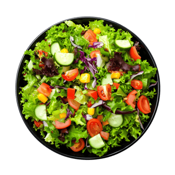 AI generated Bowl of salad in black bowl top view isolated on transparent background png