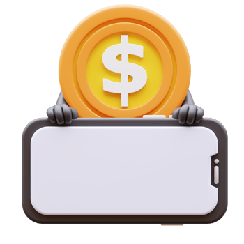 3D money coin Character Presenting Blank Smartphone Screen png