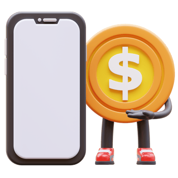 3D money coin Character Presenting Blank Smartphone Screen png