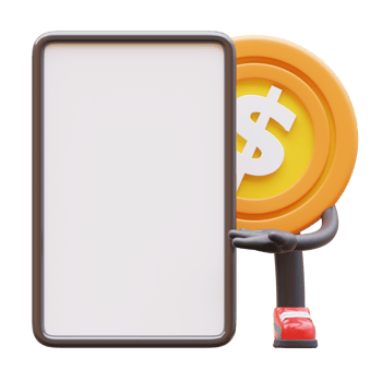 3D money coin Character Holding Blank Paper png