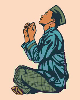 Illustration of a Muslim asking and saying Du'a vector