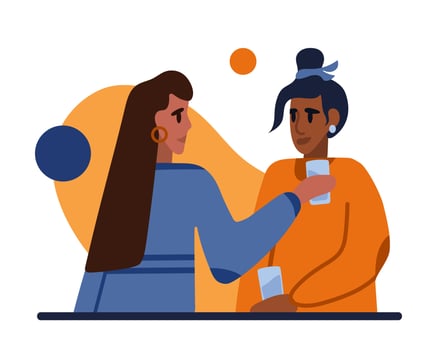 Female friends drink water and talking. Communication between young adult people vector