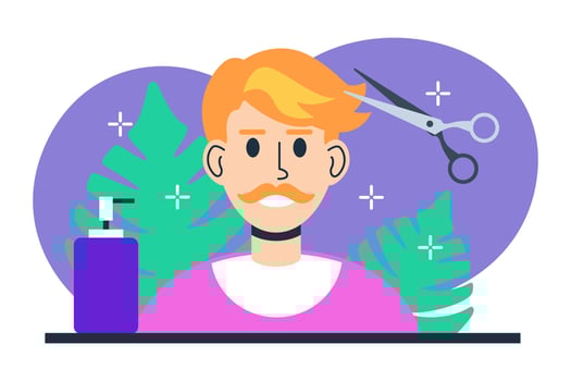 Man in barbershop doing stylish haircut. Hairdresser cut hair for visitor vector