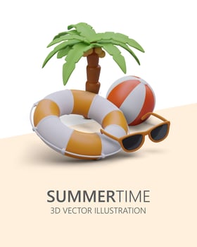 Vertical poster about summer relaxation by sea. Vacation at ocean resort vector