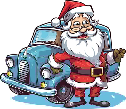 Santa Claus with blue car isolated on white background illustration vector